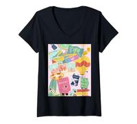 Womens Adventure Collage: Passport, Maps, Airplane, Travel Vibes V-Neck T-Shirt