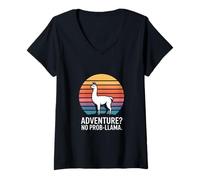 Womens Adventure No Probllama Llama V-Neck T-Shirt