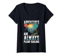 Womens Adventures Are Always Plane-Sailing V-Neck T-Shirt