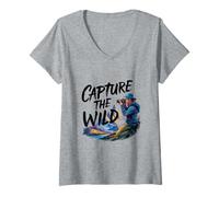 Women's Adventurous Creative Graphic Photographer Illustration V-Neck T-Shirt