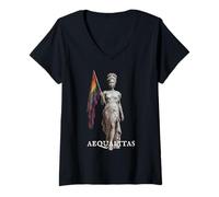 Women's Aequalitas Statue with Rainbow Flag V-Neck T-Shirt