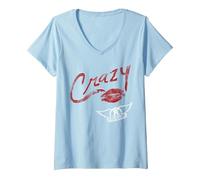 Women's Aerosmith - Crazy V-Neck T-Shirt, Baby Blue, Small
