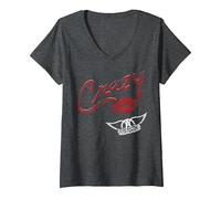 Women's Aerosmith - Crazy V-Neck T-Shirt, Dark Heather Grey, Small
