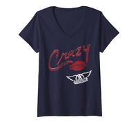 Women's Aerosmith - Crazy V-Neck T-Shirt, Navy Blue, XX-Large