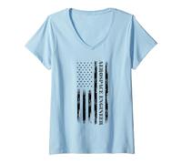 Womens Aerospace Engineer USA Flag Space Science Engineering V-Neck T-Shirt