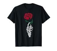 Womens Aesthetic Skeleton Hand Red Rose Flower T-Shirt