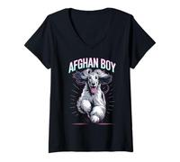 Womens Afghan Boy Cute Cartoon Dog Owners Animal Fans Afghan Hound V-Neck T-Shirt