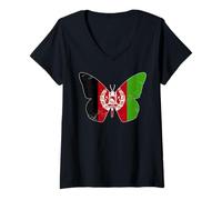 Womens Afghanistan Flag Butterfly Design V-Neck T-Shirt