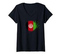 Women's Afghanistan Flag Spray Paint Splatter Style V-Neck T-Shirt