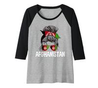 Womens Afghanistan Girl Messy Hair Bun Afghan Girls Raglan Baseball Tee