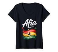 Womens Afia Ghana Flag Ghanaian Name Birthday Gift V-Neck T-Shirt