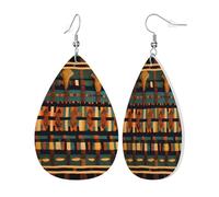 Womens African Classic Weave Print Leather Earrings Teardrop Dangle Earrings Jewelry Outfits Accessories