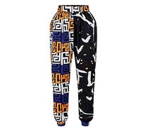 Women's African Dashiki Ankara Trousers Boho Floral Casual Loose Baggy Harem Hippie Lounge Pants, Black Pants 001, XL