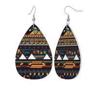 Womens African Ethnic Pattern Print Leather Earrings Teardrop Dangle Earrings Jewelry Outfits Accessories