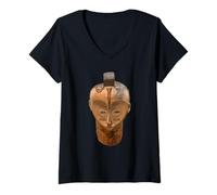 Women's African Fang Tribal Mask West African Ritual Design V-Neck T-Shirt