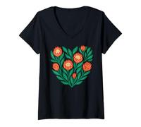 Womens African King Protea Flower Heart South Africa Pattern V-Neck T-Shirt