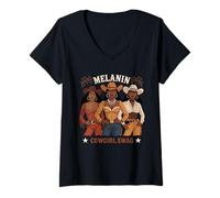 Womens African Melanin Cowgirl Swag Melanin Cowgirls Cowboy Hat V-Neck T-Shirt