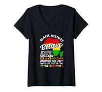 Womens African Roots Black History Believe Achieve The Past Future V-Neck T-Shirt