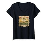 Womens African Safari Stamp Kruger National Park Postage Vintage V-Neck T-Shirt