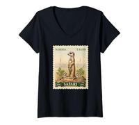 Womens African Safari Stamp Meerkat Namibia Postage Vintage V-Neck T-Shirt
