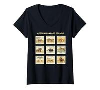 Womens African Safari Stamps Collection Vintage Wildlife Postage V-Neck T-Shirt