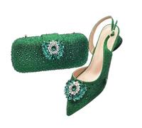 Women's African Shoes and Matching Bag Set Rhinestone Decorated Heeled Pumps Nigerian Wedding and Party