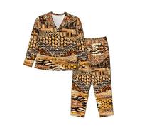 Women'S African Style Patchwork Print Pajama Sets,Long Sleeve Button Down Pajamas Set,Lounge Sets With Pockets Black