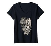 Womens African Wildlife Portraits Lion, Elephant, Zebra, Giraffe V-Neck T-Shirt