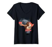 Womens African Woman Africa Map Sunset Savannah Pride V-Neck T-Shirt
