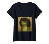 Women's Afro Curly Volume 70s Weird Frog Bob Haircut Meme V-Neck T-Shirt