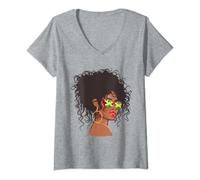 Womens Afro Hair Jamaica Shirt Women Black Melanin Jamaican Flag V-Neck T-Shirt