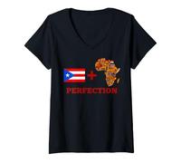 Women's Afro Puerto Rican Heritage Perfection Roots V-Neck T-Shirt
