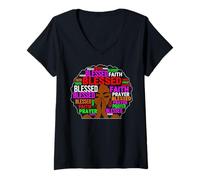 Women's Afro Queen Blessed Faith Prayer V-Neck T-Shirt