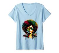 Womens Afro Queen Melanin of Black Women Drips from V-Neck T-Shirt