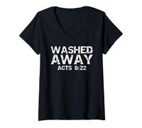 Womens After Baptism Shirt Christian Faith Acts 8:22 Washed Away V-Neck T-Shirt