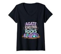 Womens Agate Excited About Rocks Rock Geology Nerd |- V-Neck T-Shirt