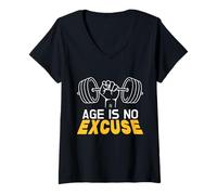 Women's Age is No Excuse Gym Weightlifting Motivation Design V-Neck T-Shirt