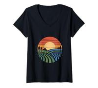 Womens Agricultural Teacher Retro Farming Landscape Innovation V-Neck T-Shirt