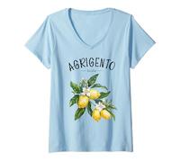 Womens Agrigento Sicily Lemon Art Italian Fruit Sicilia Vintage V-Neck T-Shirt