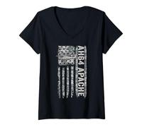 Women's AH-64 Apache American Flag Helicopter Camo Apache V-Neck T-Shirt