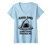 Women's Ahhh OMG Something Touched Me Funny Shark Meme V-Neck T-Shirt