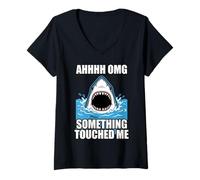 Women's Ahhh OMG Something Touched Me Funny Shark Meme V-Neck T-Shirt