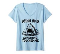 Women's Ahhh OMG Something Touched Me Funny Shark Meme V-Neck T-Shirt