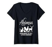 Womens Ahimsa Vegan Kindness to All Living Beings V-Neck T-Shirt