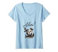 Womens Ahoi Funny Seagull with Anchor for Holidaymakers and Coastal Children V-Neck T-Shirt