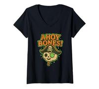 Womens Ahoy Bones Pirate V-Neck T-Shirt