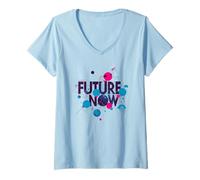 Womens AI Digital Future Vision Tech Innovation Artwork V-Neck T-Shirt