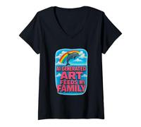 Womens AI Generated Art Feeds My Family Funny V-Neck T-Shirt