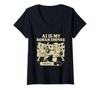 Womens AI Is My Roman Empire - Robot Gladiator Coliseum Tech Meme V-Neck T-Shirt