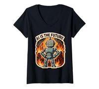 Womens AI is The Future Funny Anti Artificial Intelligence Sarcasm V-Neck T-Shirt